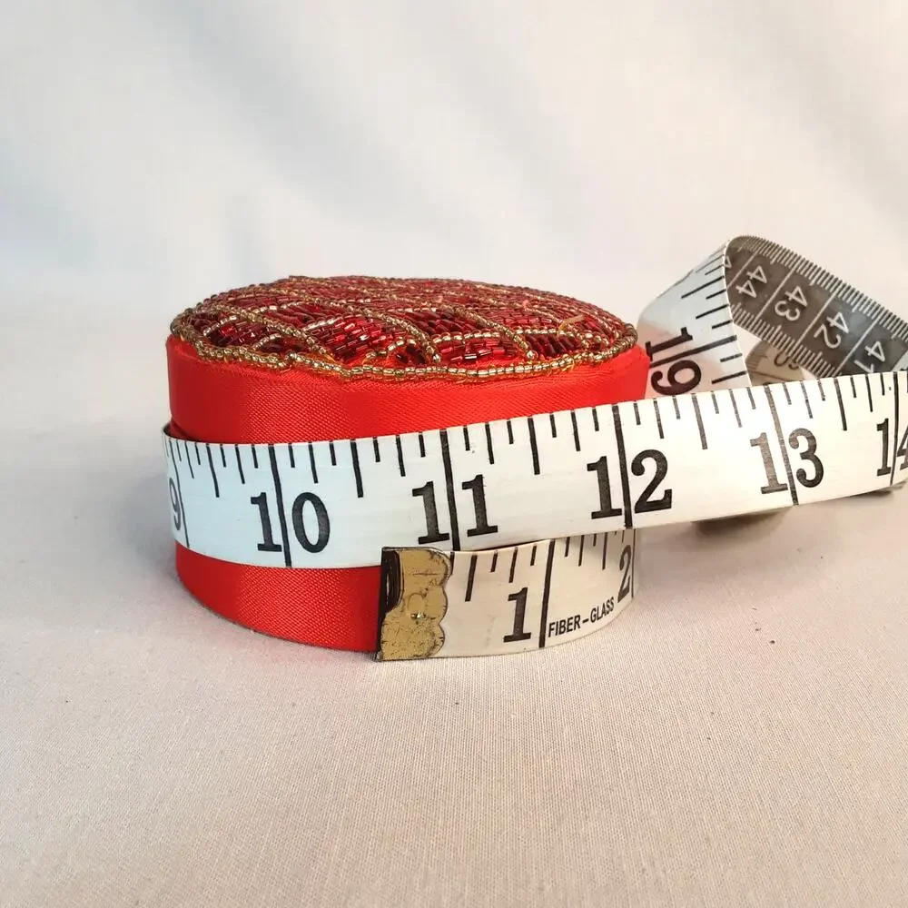 💎Decorative Gift Trinket Box Red Silk Lined Beaded Cover